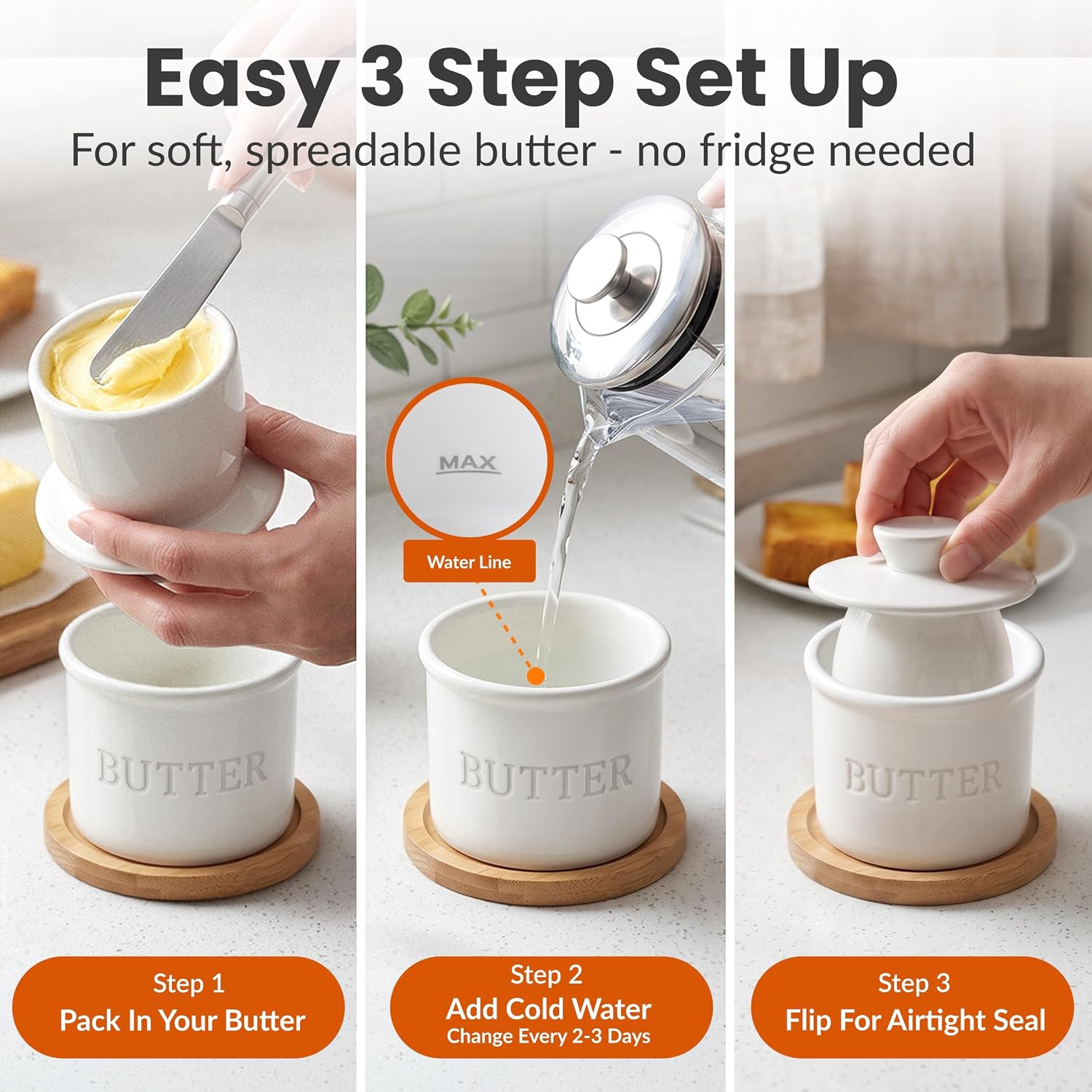 Detalle de Priority Chef Butter Crock Ceramic Butter Dish 1.33 Sticks
