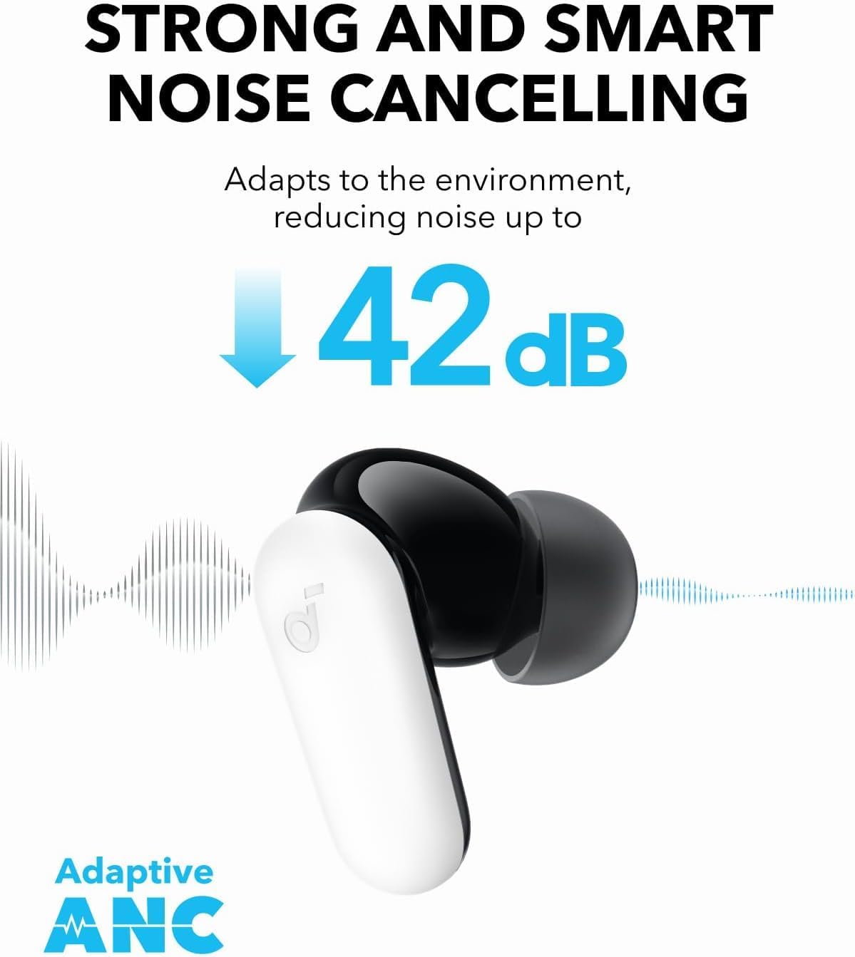 Detalle de Soundcore P30i A3959 wireless earbuds with adaptive ANC and 2-in-1 case