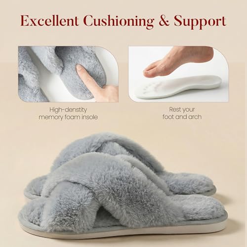 Thumbnail 3 de Ankis Women's Cross Band Furry Open Toe Slippers with Memory Foam – Cozy Plush Indoor/Outdoor Shoes