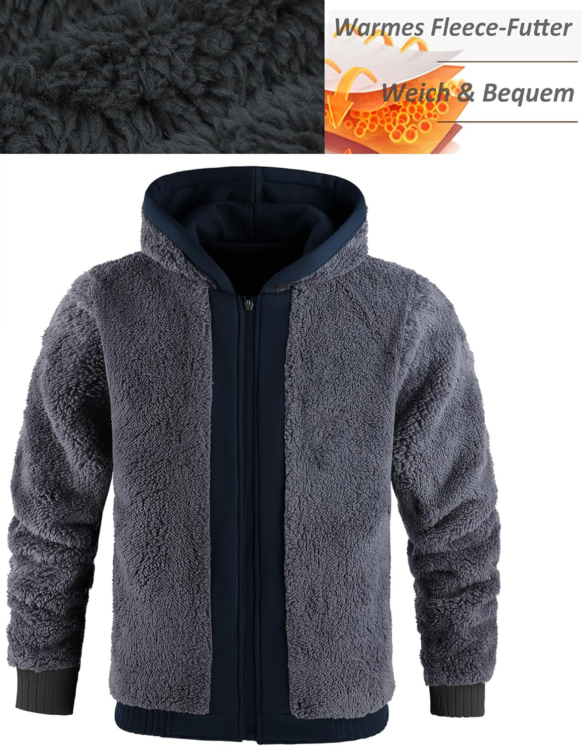 Thumbnail 1 de LLdress Giacca con Cappuccio da Uomo: felpa in pile imbottita, zip e tasche per outdoor invernale