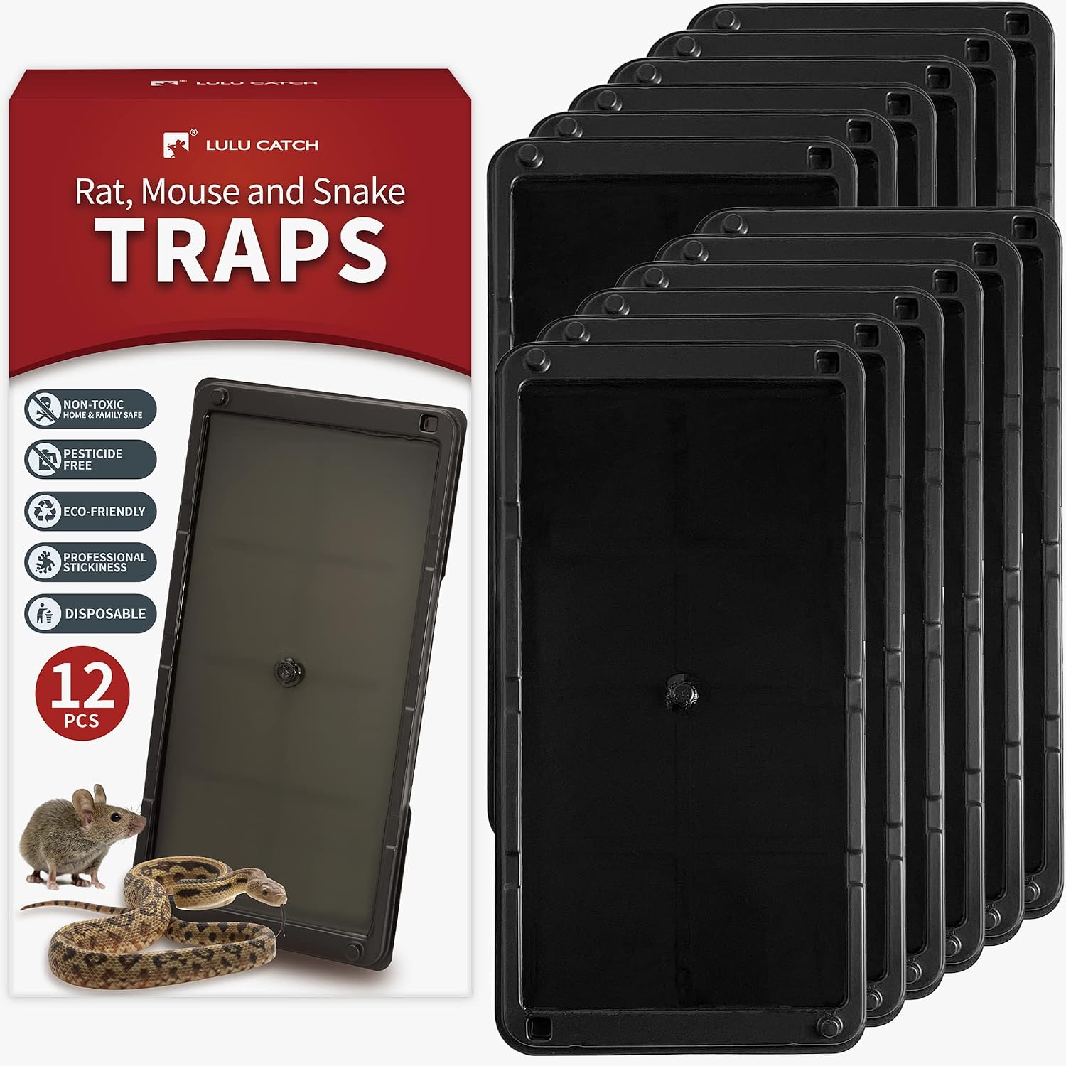 Detalle de LULUCATCH KM-RT12PC Mouse Glue Traps, 12-Pack, Heavy-Duty Indoor Trays