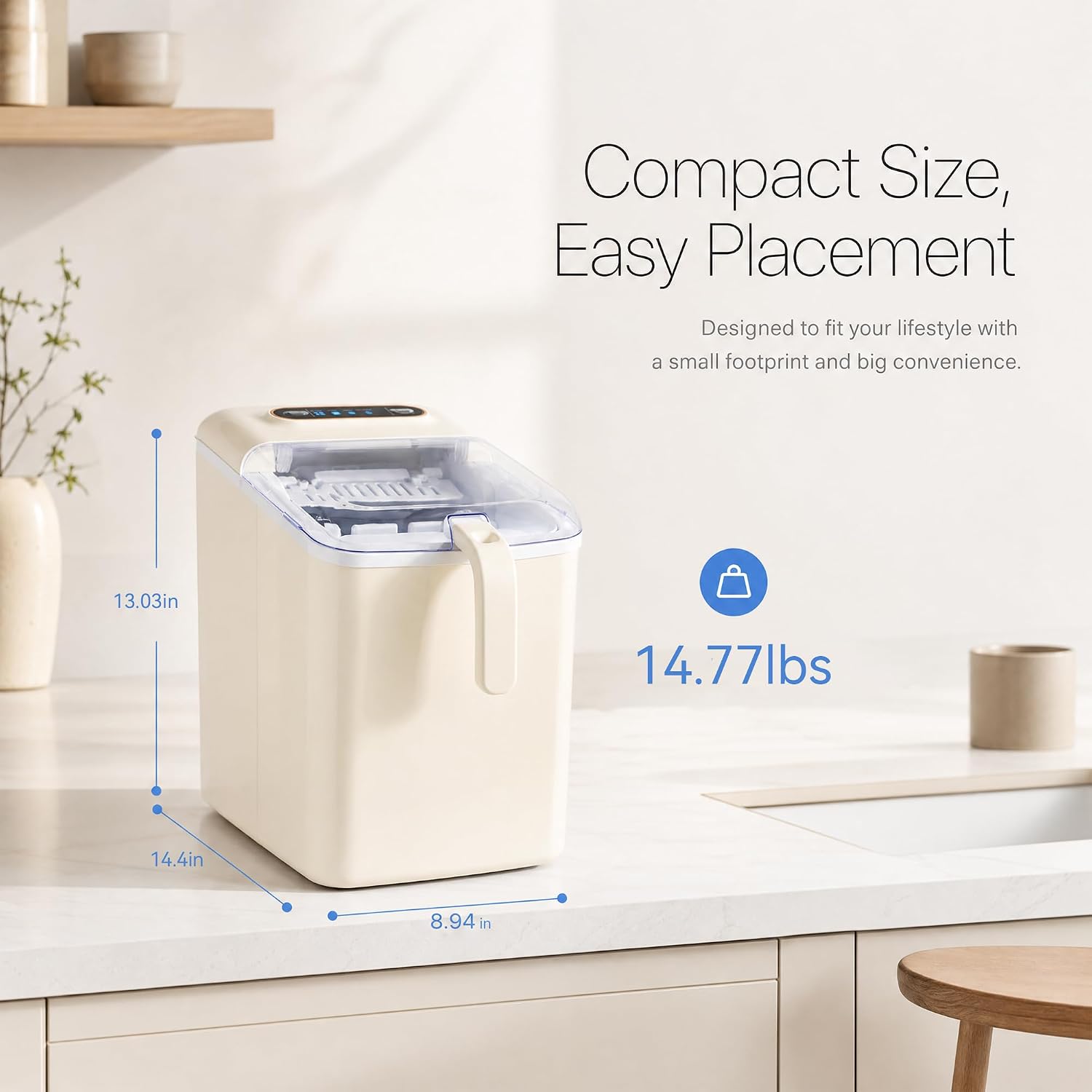 Detalle 2 de Borcolo BO-FZB-12X9C Countertop Ice Maker, 2 Bullet Sizes, 9 Cubes in 6 Minutes