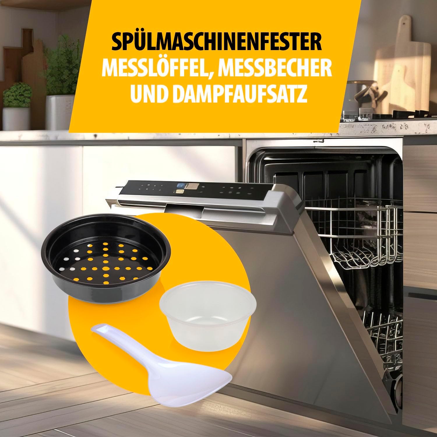 Detalle de Tristar Reiskocher RK-6144 – 1 L Kapazität für bis zu 5 Portionen, Edelstahlgehäuse, Dampfeinsatz, Antihaft-Innentopf, Warmhaltefunktion