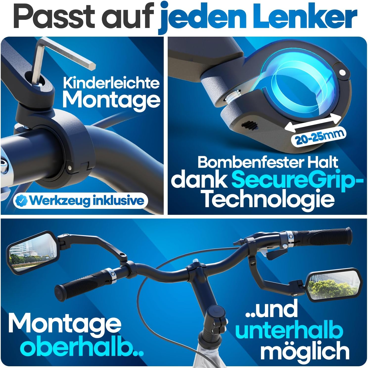 Thumbnail 2 de NEXTCOVER Fahrradspiegel für Lenker – ProVision Echtglas, Set mit 360° Sicht und SecureGrip