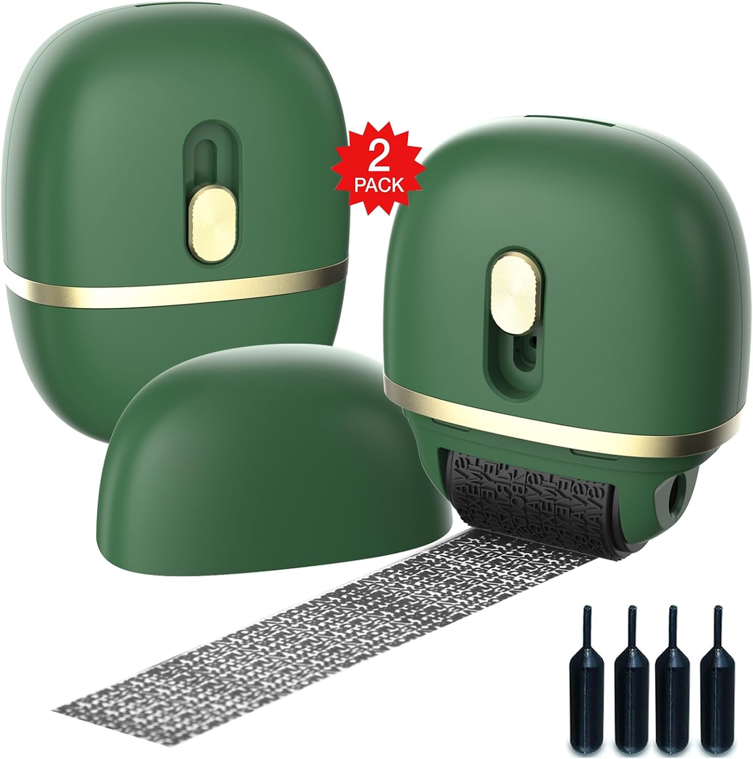 Detalle de Lomil BS02G1010 Identity Protection Roller Stamps, Green, 2-Pack with Refills