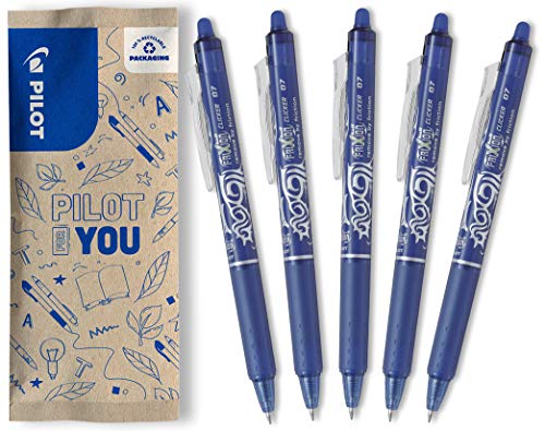 Detalle de PILOT FriXion Clicker 0.7 Blau – Nachfüllbarer Gel-Tintenroller, radierbar, Druckmechanik, 5er Pack
