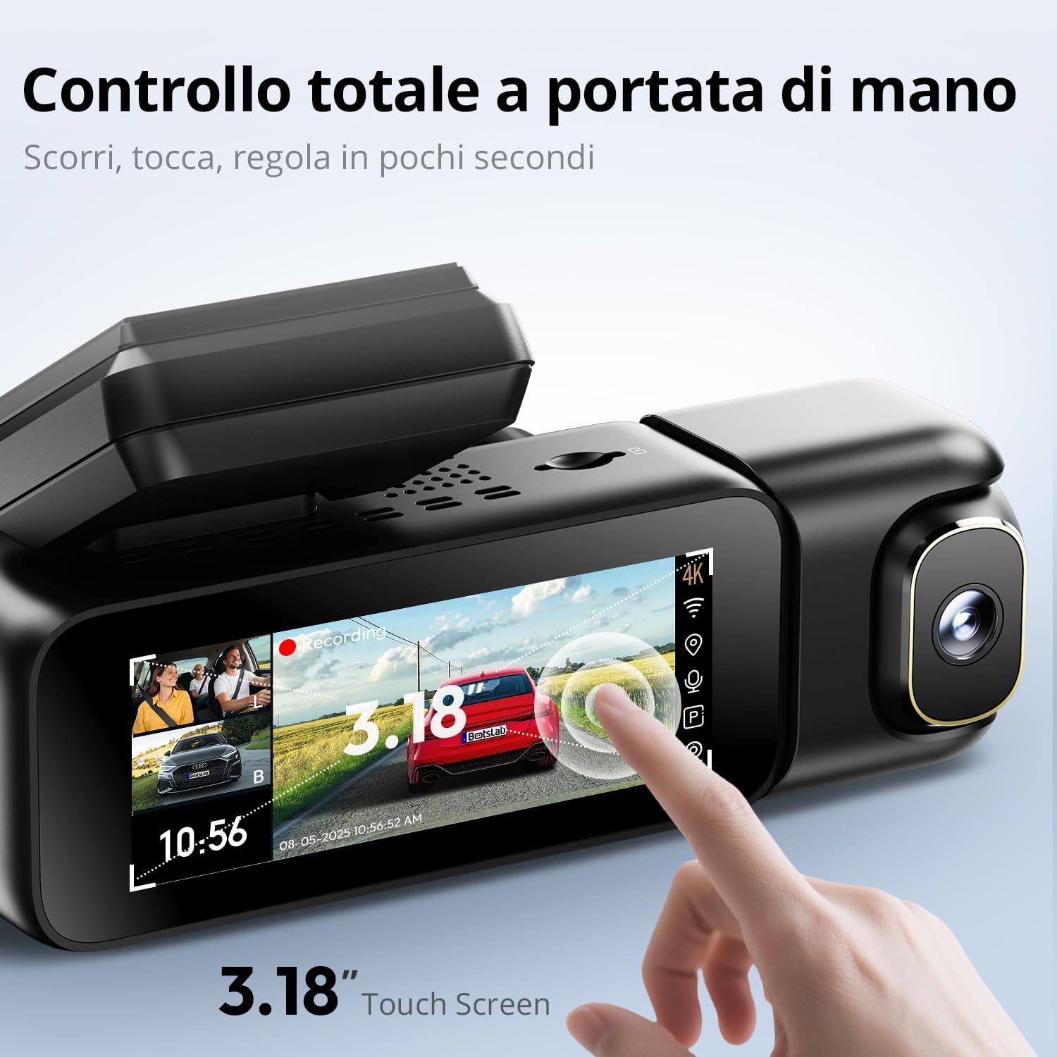 Thumbnail 6 de BOTSLAB 3 Canali 4K Dash Cam Interna Anteriore e Posteriore con Controllo Vocale, Touch Screen 3,18" e Scheda 128 GB
