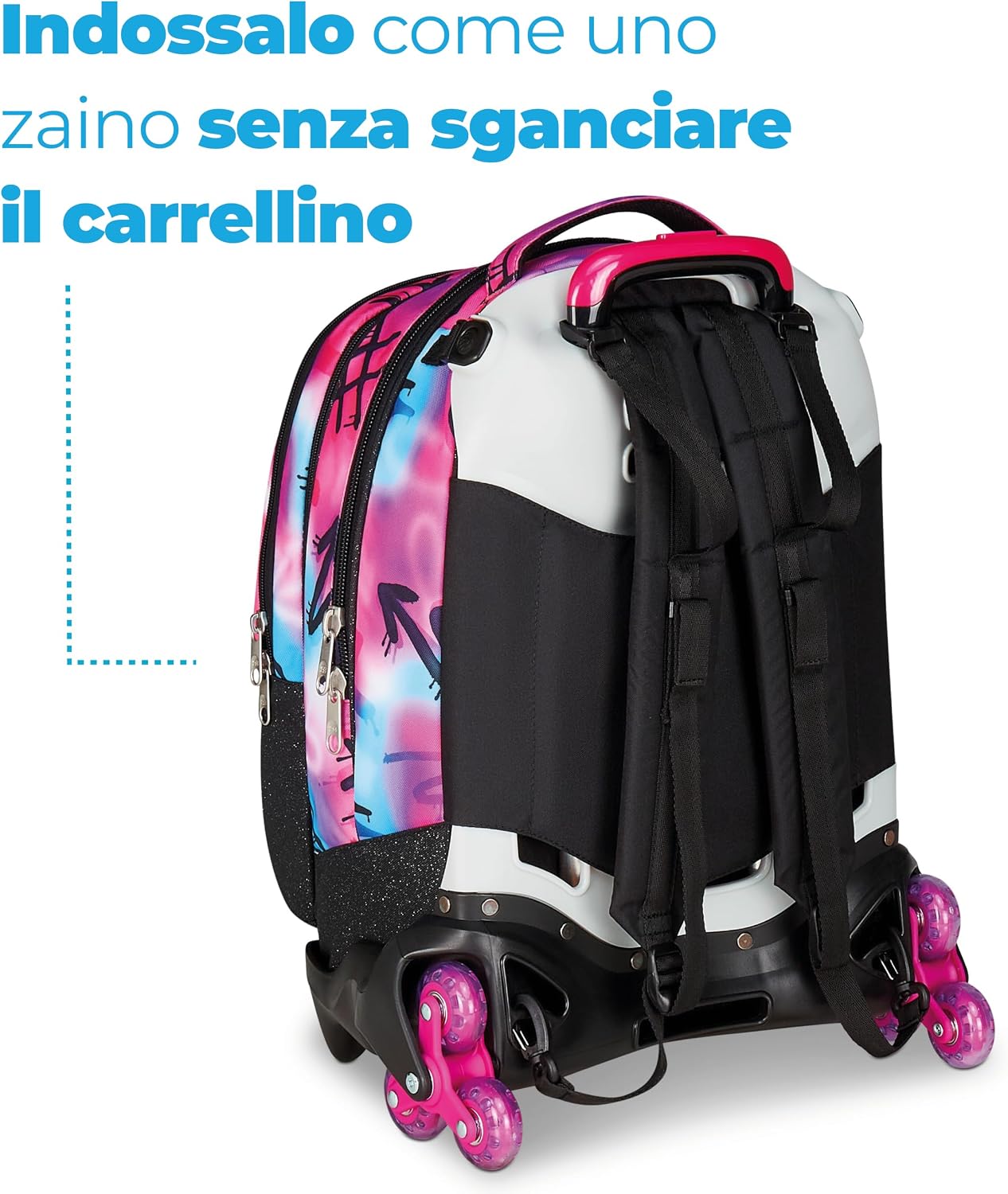 Detalle de Seven Zaino Trolley Scuola Elementare Bambina: versatilità tre ruote con zaino staccabile