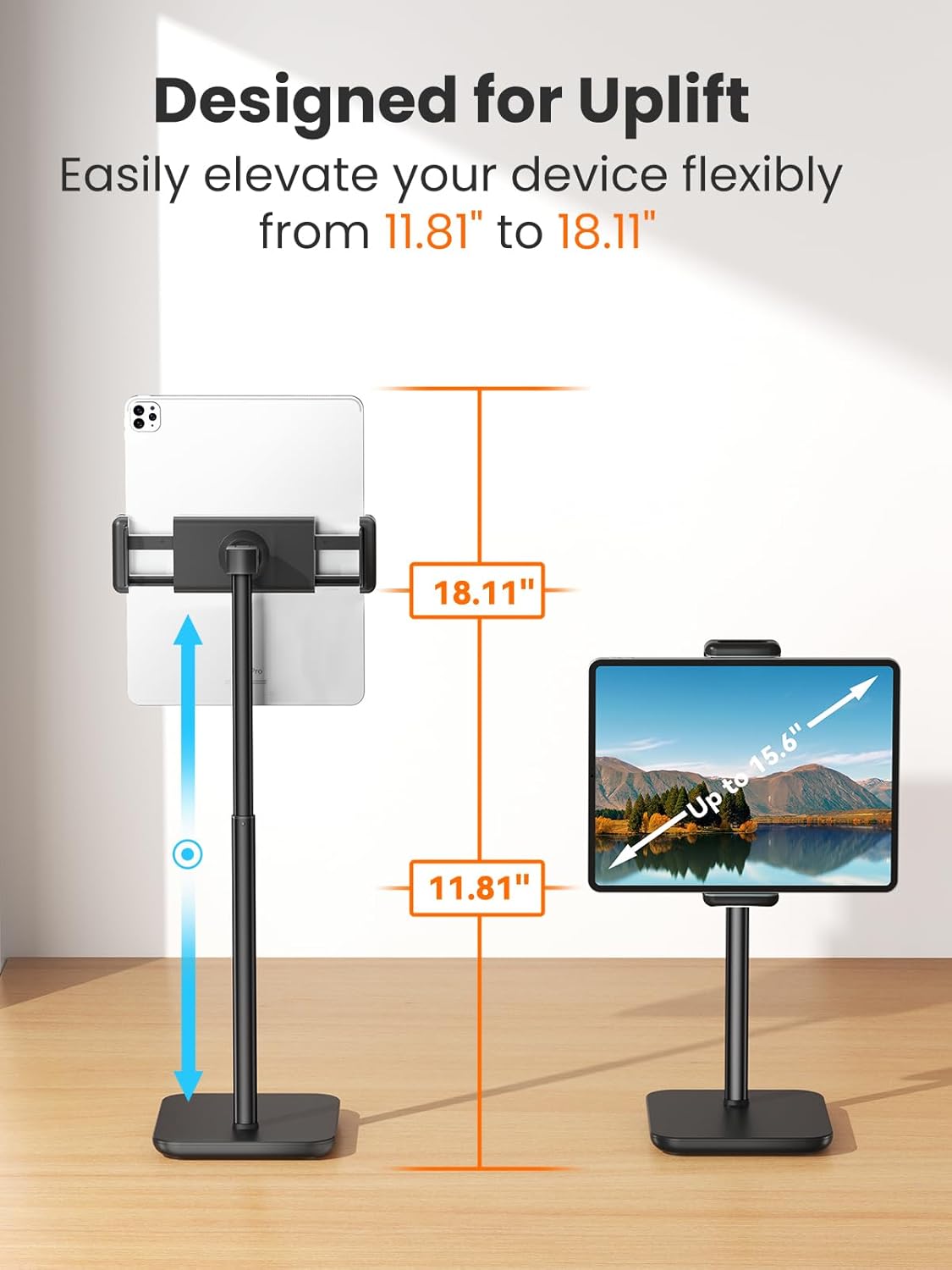 Thumbnail 3 de tounee Height Adjustable Tablet Stand with 1.6 kg Support – Portable, Ergonomic & Compatible for 11.9–39.6 cm devices