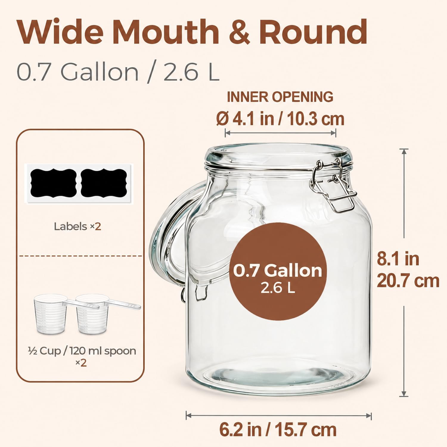Detalle de ComSaf Glass Mason Jars 0.7 Gallon 🥫