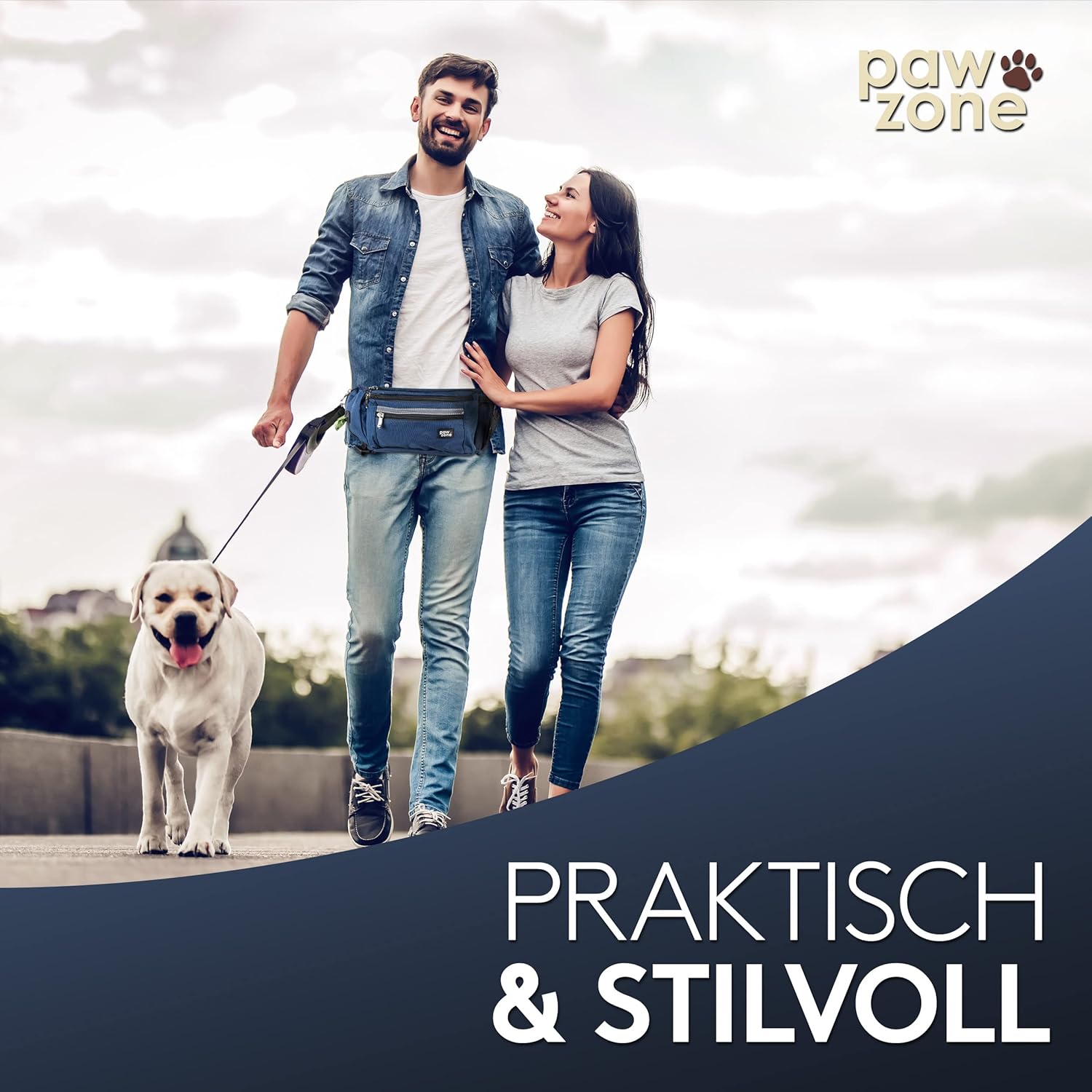 Thumbnail 6 de PAWZONE Futterbeutel für Hunde (Leckerlibeutel) mit Reflektorband & Zusatzgurt – Gassitasche in Marineblau