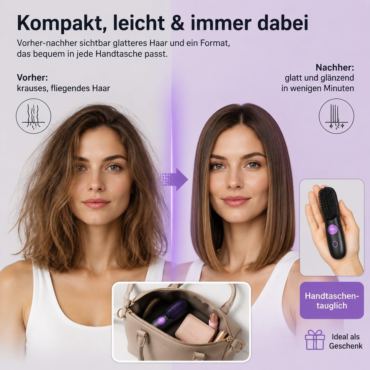 Detalle de STRUKTURPASTE Stylingbürste für Kurze Haare – Kabellos, LED-Anzeige, 3 Temperaturstufen