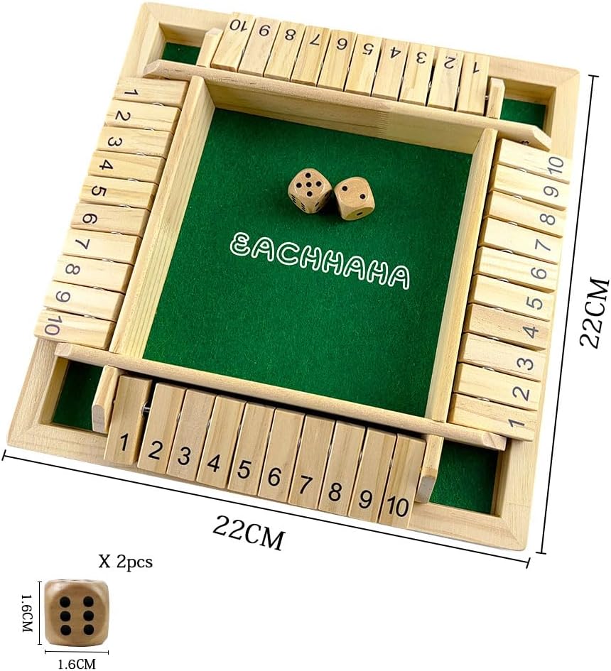 Detalle de EACHHAHA Shut the Box 4 joueurs en bois – jeu de dés familial, logique et calcul pour enfants