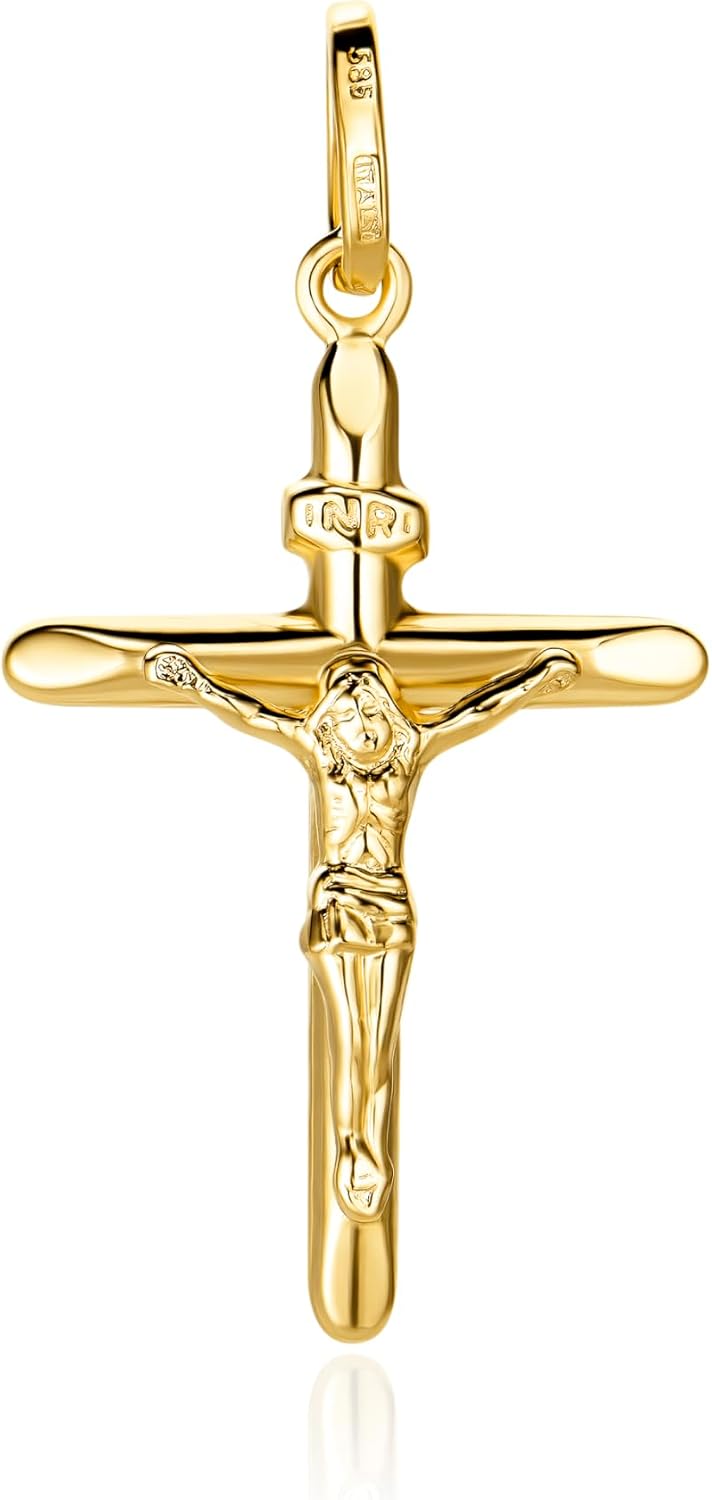 Detalle 2 de Pendentif croix avec Jésus en or jaune 585 (14 carats) – Unisexe, 32 x 20 mm