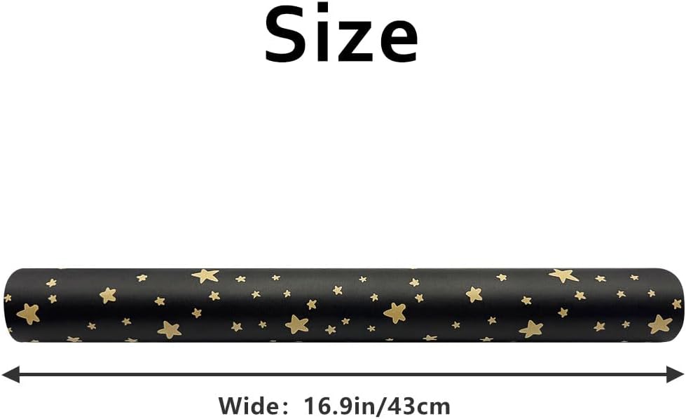 Detalle de ZHNERY Gift Wrapping Paper Roll for Birthday – Black Star Design Kraft Wrap, 43cm x 15M (Recyclable)