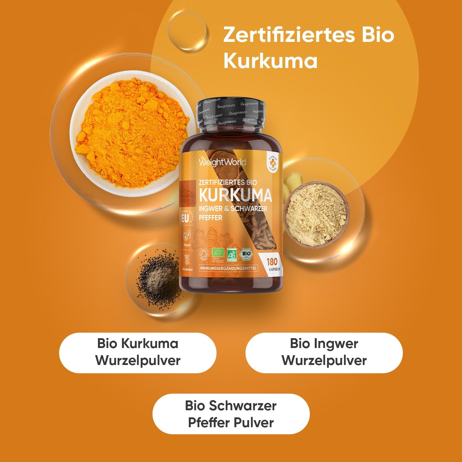 Detalle 2 de WeightWorld Kurkuma Kapseln 180 Stk 💊