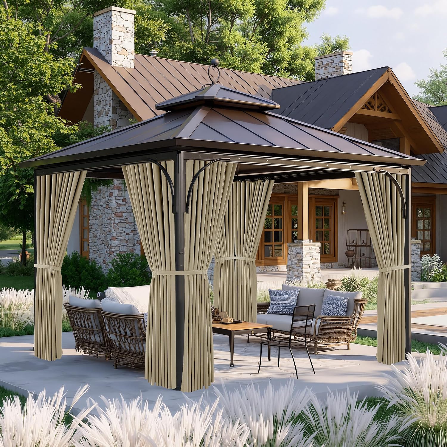 Thumbnail 6 de NICETOWN 10' x 10' Gazebo Curtains, Waterproof 4-Panel Set with Zippers, Taupe
