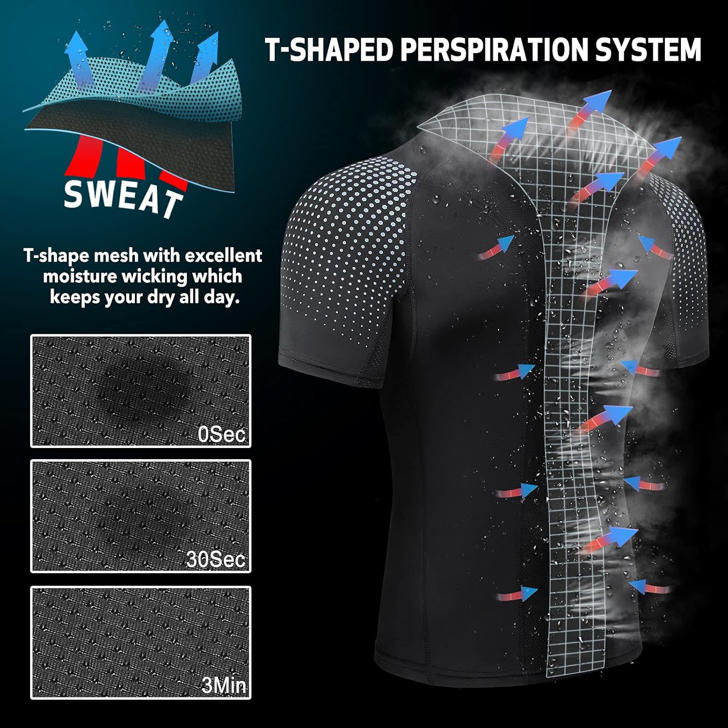 Thumbnail 6 de AMZSPORT Herren Kompressionsshirt Kurzarm – Maglietta sportiva a compressione per allenamenti intensi