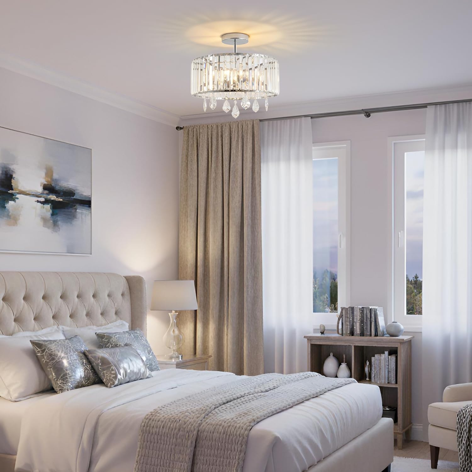 Detalle 2 de ANWIO Chandelier Lampshade in Silver for E27 Ceiling Fittings
