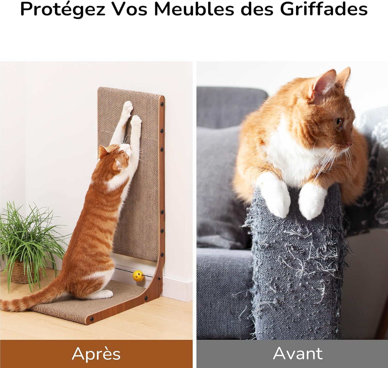 Thumbnail 6 de FUKUMARU Lot de 2 griffoirs en carton en forme de L, 68 cm (couleur noisette) pour chat d’intérieur