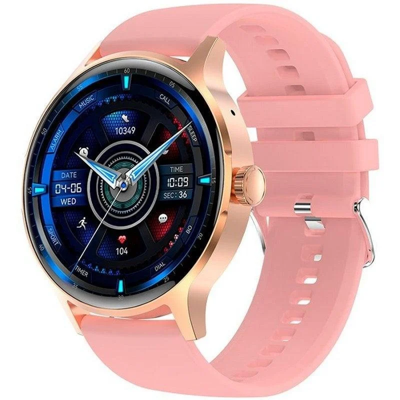 Detalle de Cool Iris Reloj Smartwatch: AMOLED, llamadas y salud en una pulsera Rosa de Silicona
