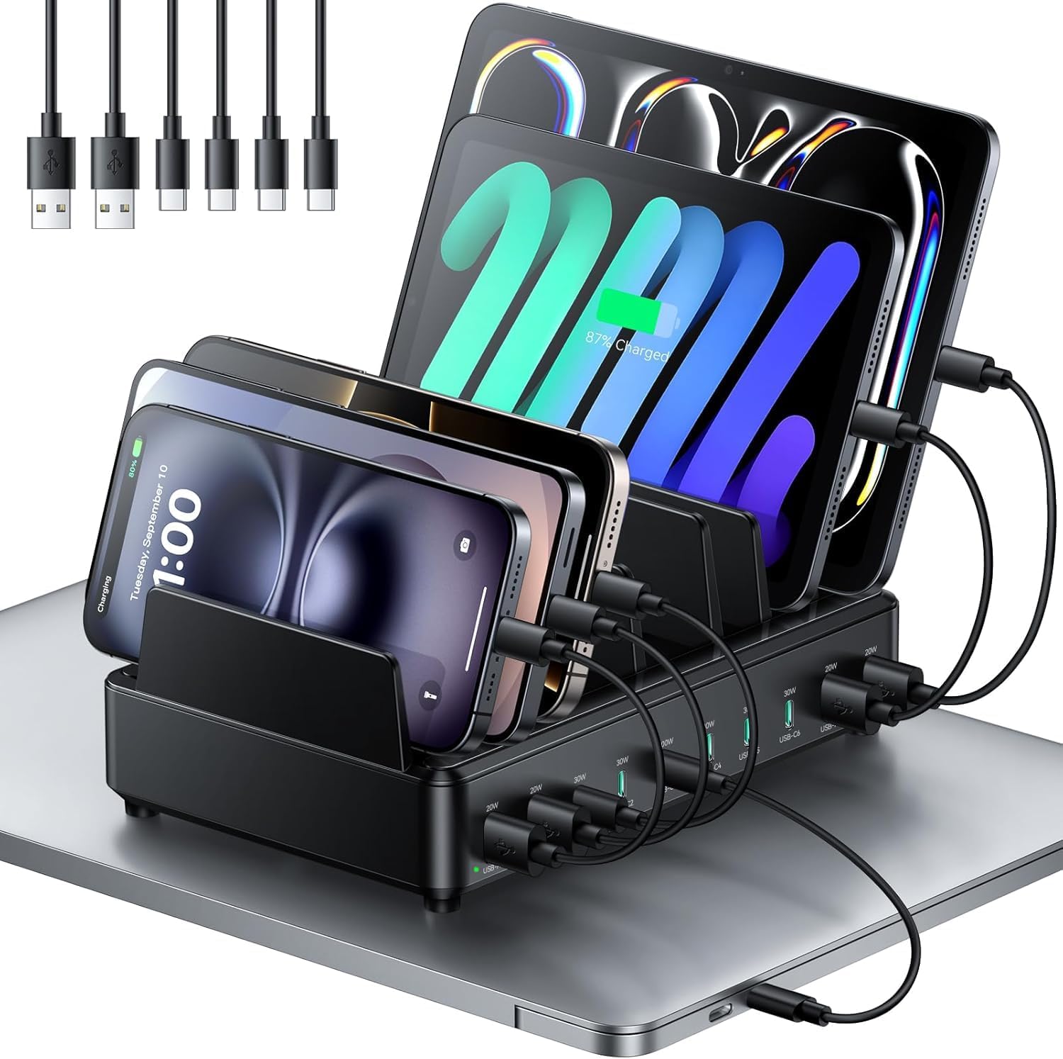 Detalle de Rocoren 400W Station de charge 10 ports 🔌