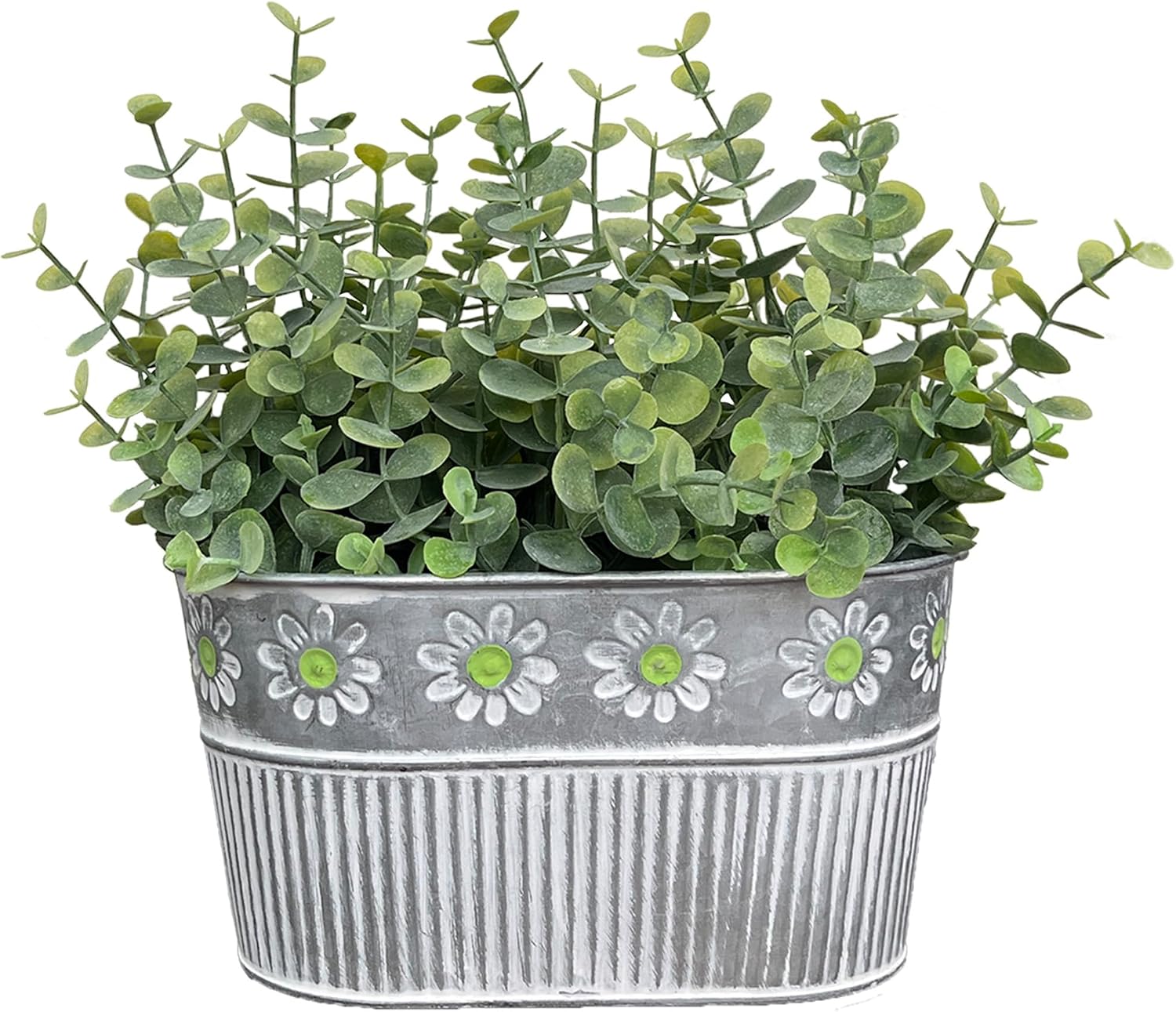 Thumbnail 6 de Artificial Eucalyptus Plant in Rectangular Metal Pot with Green Flower Decoration – Farmhouse Desk Centrepiece