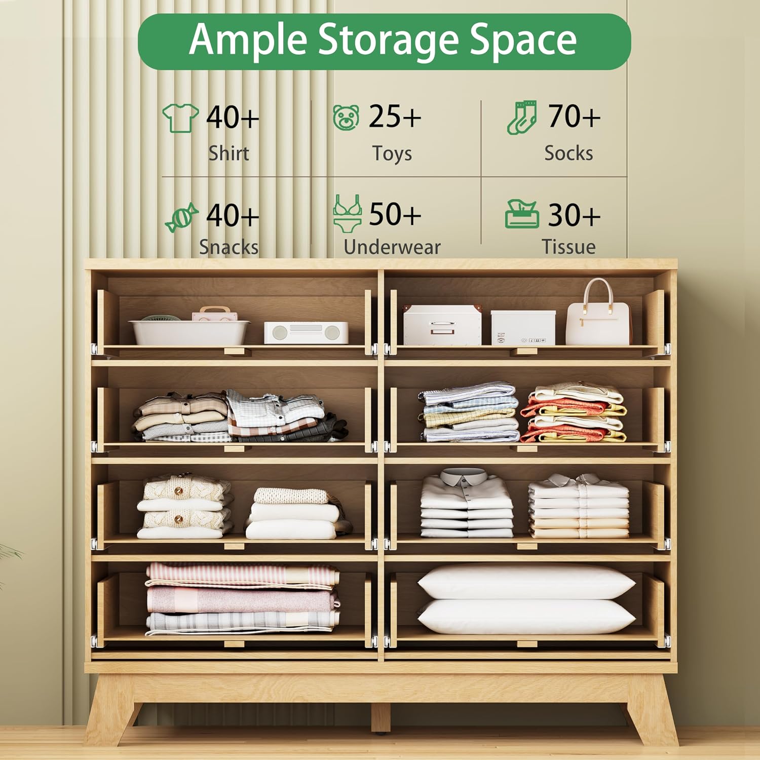 Thumbnail 2 de Xixini HLG049-WR Fluted 8-Drawer Dresser in Natural Oak