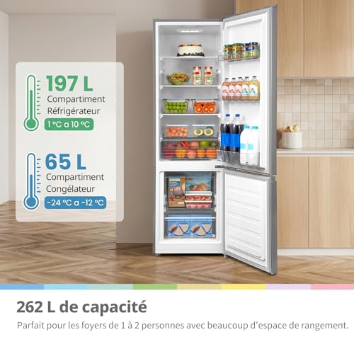Detalle de Comfee' 262L – Réfrigérateur-congélateur 197L+65L en Acier Inoxydable, silence et rangement optimisé
