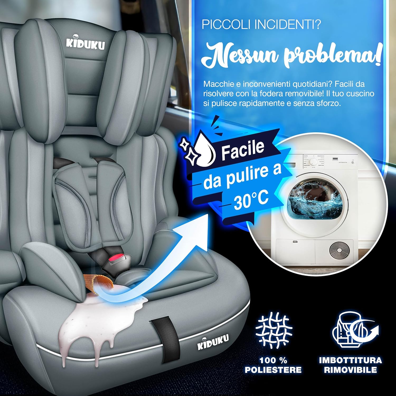 Thumbnail 5 de KIDUKU seggiolino auto con coprisedile universale omologato ECE R129/03 (9-36 kg, grigio)