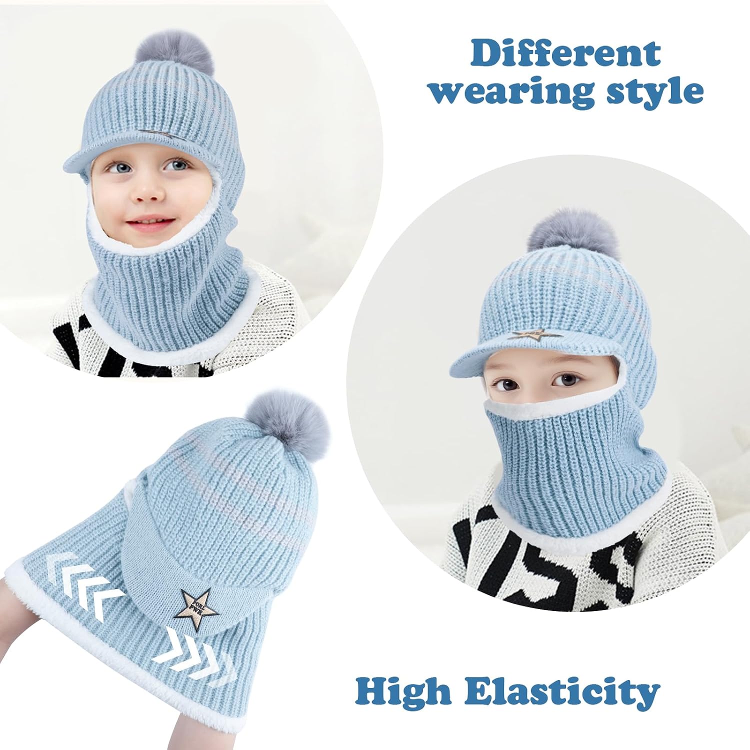 Thumbnail 3 de AYPOW Bonnet cagoule bébé ensemble tricot chaud pour tout-petit