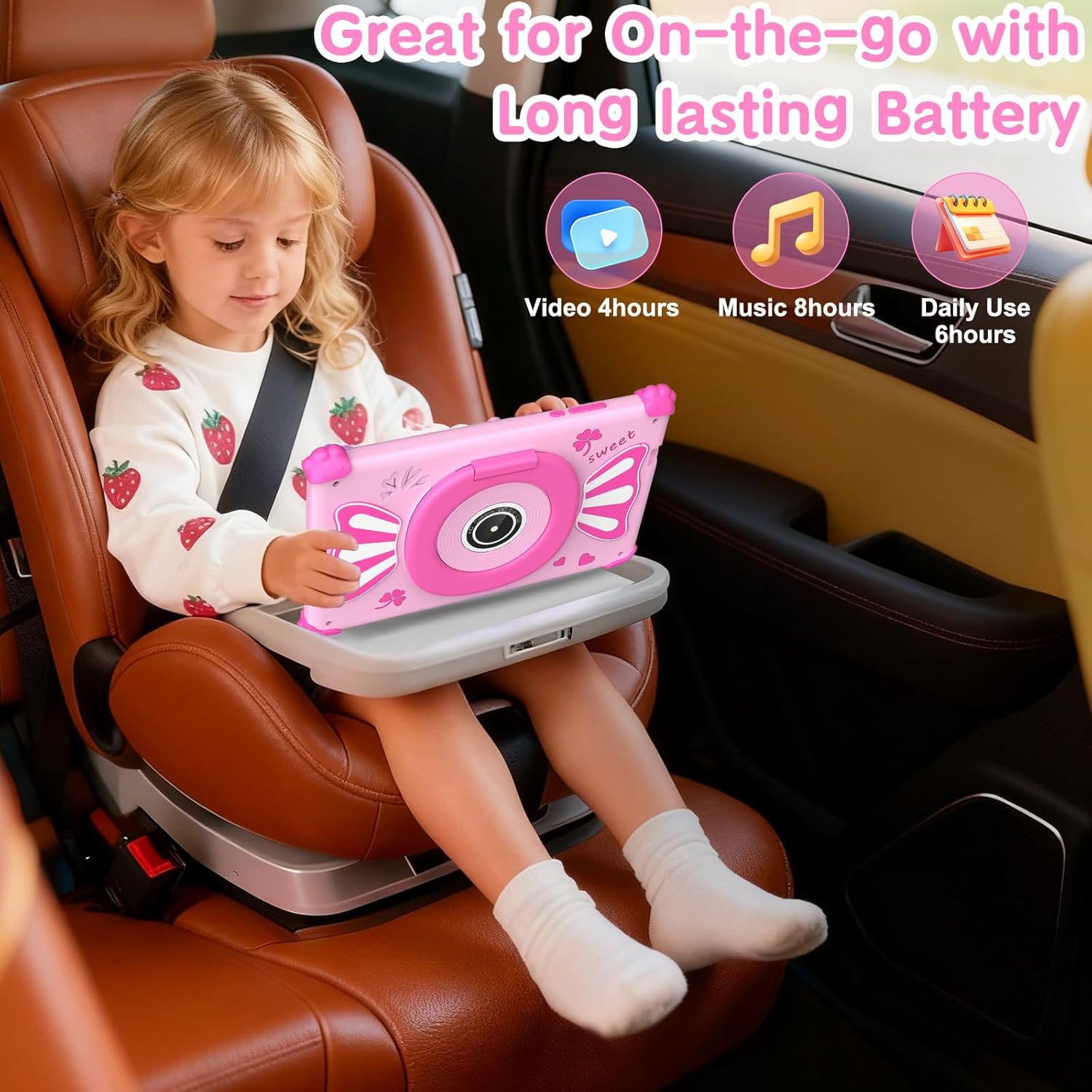 Detalle 2 de ascrecem Kinder-Tablet 7 Zoll mit Android 15, WLAN 6 und Elternkontrolle (Rosa)