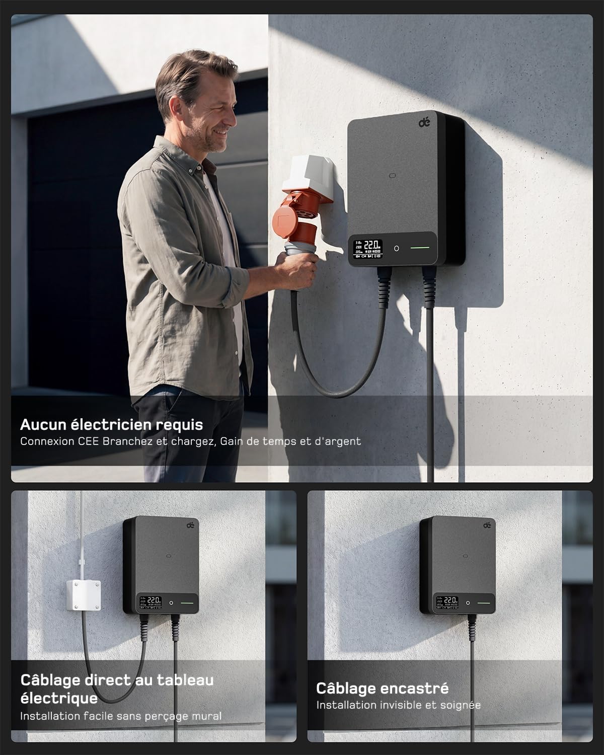 Detalle de Dé Borne de Recharge Wallbox 22kW avec App et câble Type 2 7,5 m — Chargeur VE triphasé IP54