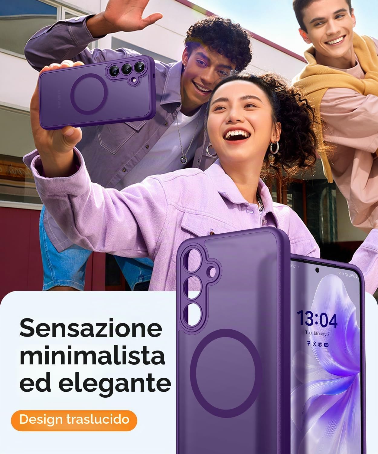 Detalle de CANSHN Magnetica Cover per Samsung Galaxy S24 Plus (6.7") – Protezione fotocamera a copertura totale, MagSafe e stile opaco