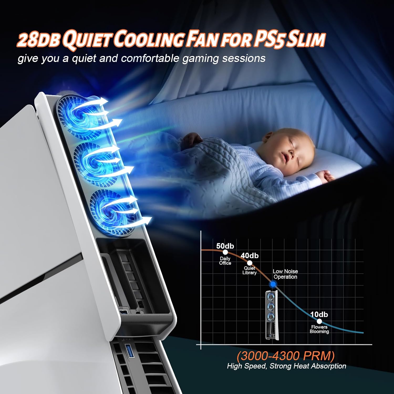 Thumbnail 4 de QYCHHJ PS5 Slim adjustable cooling fan 2-speed