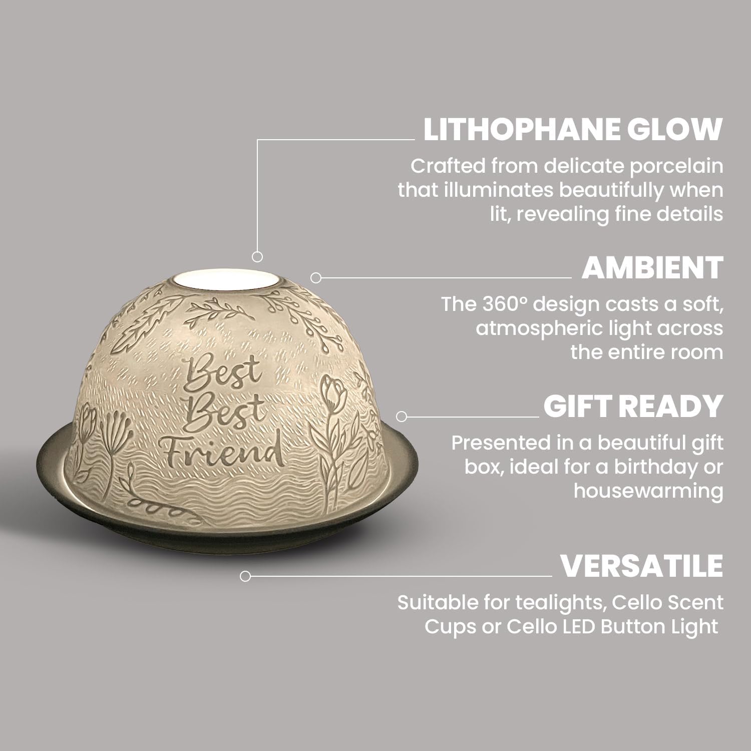Thumbnail 2 de Cello Porcelain Tealight Holder Dome with 3D projection light effect