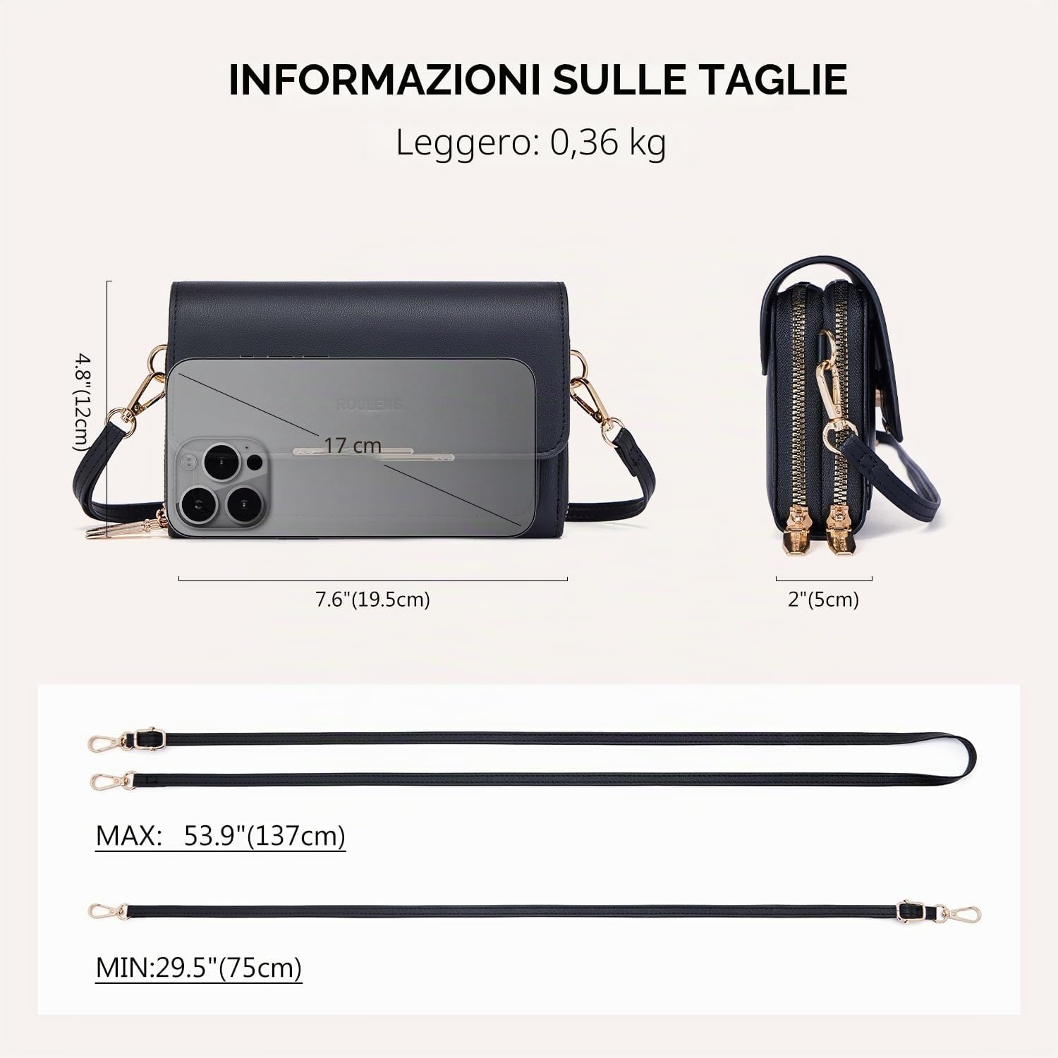Thumbnail 2 de Roulens Borse a Tracolla Da Donna in PU: pochette compatta con 2 scomparti, 3 slot per carte e cinturino regolabile