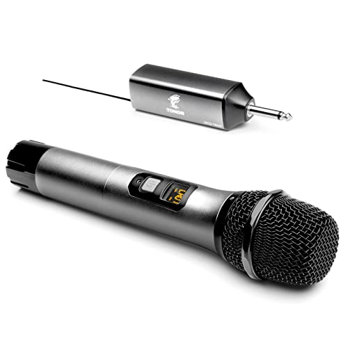 Detalle de TONOR TW620, micrófono inalámbrico UHF de mano con receptor recargable y salida de 6,35 mm