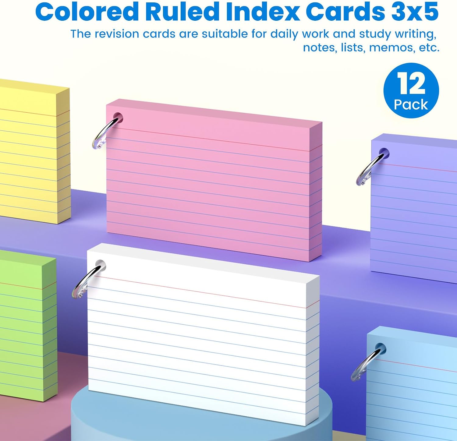 Thumbnail 6 de Flash Cards 3x5 (7.62x12.7cm) – 600 Colour‑Lined Index Cards with Binder Rings