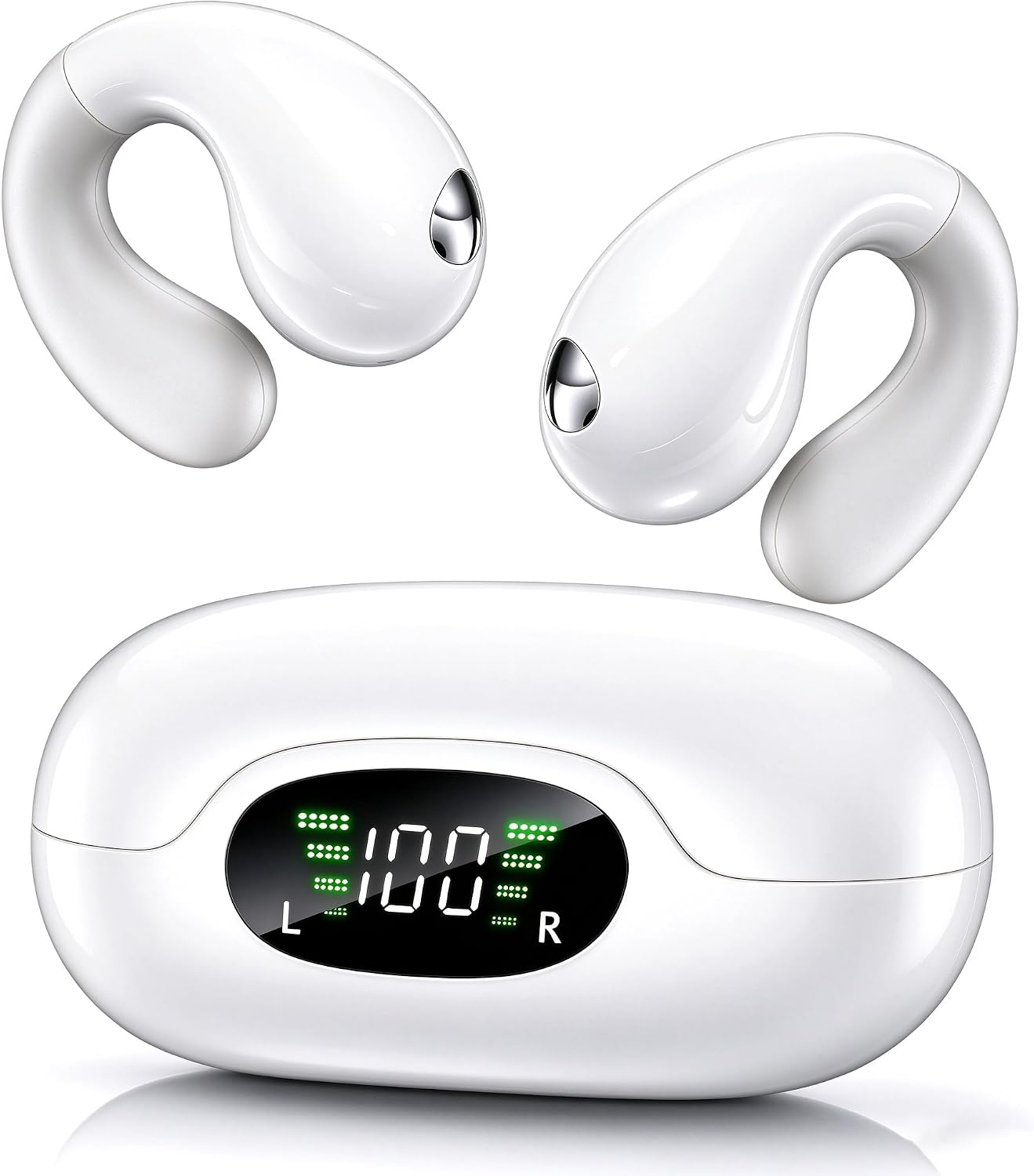 Detalle de Xoruezls S19-WT01 Open-Ear Clip-On Earbuds, 50-Hour Playtime, LED Display