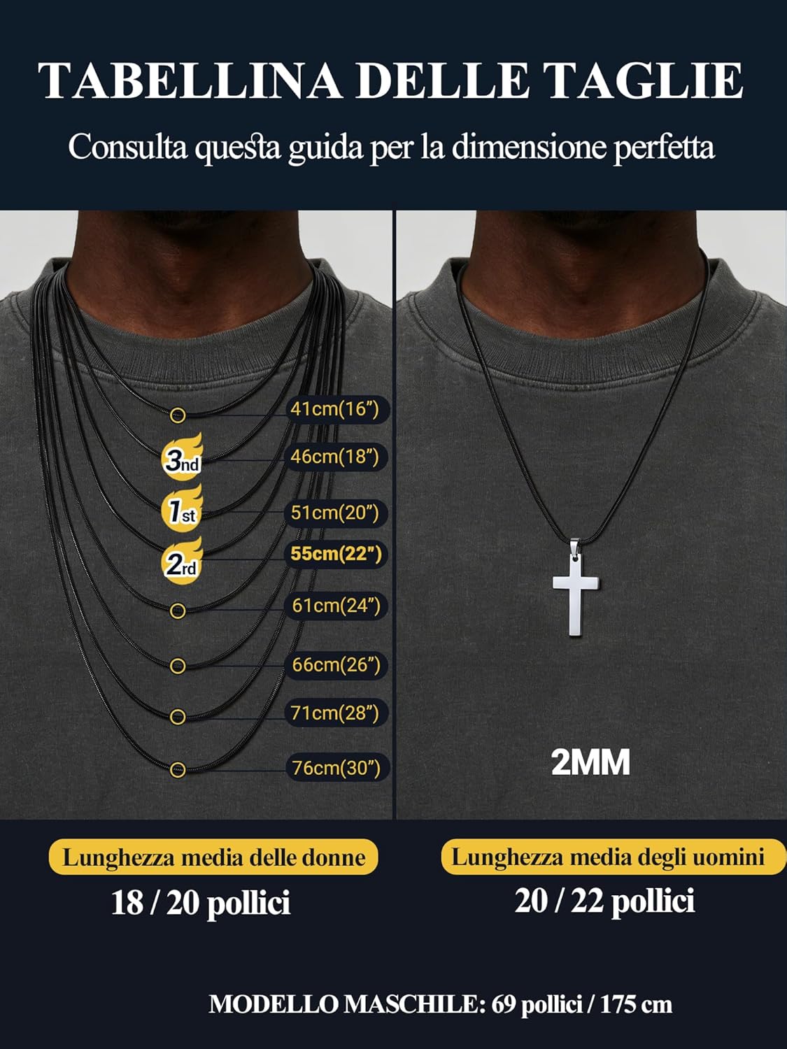 Thumbnail 4 de PROSTEEL Collana Serpente 2MM 46 cm – Acciaio Inox 316L Nero, Clasp a Clip, Versatile da Uomo e Donna