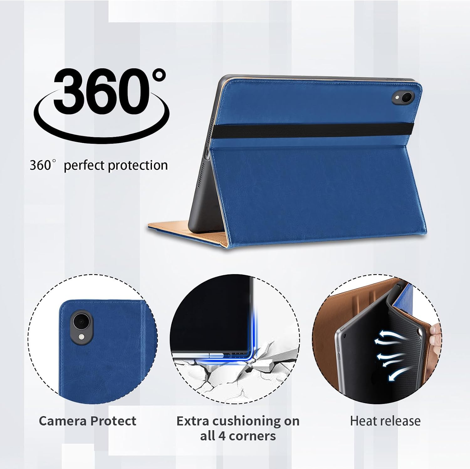 Detalle de Hülle für Samsung Galaxy Tab S11 11 Zoll SM-X736B – PU Leder Schutzhülle mit Tasche, Stifthalter und Standfunktion (Blau)