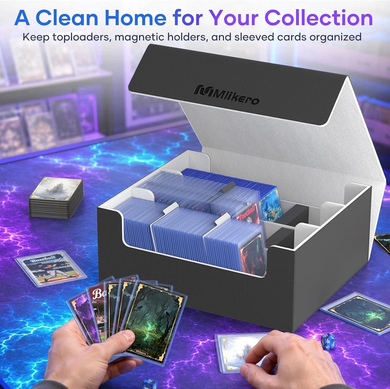 Thumbnail 1 de Mlikero Card Deck Case for Trading Cards 1800+ — Leather Magnetic Closure, Fits Toploaders & Magnetic Card Holders
