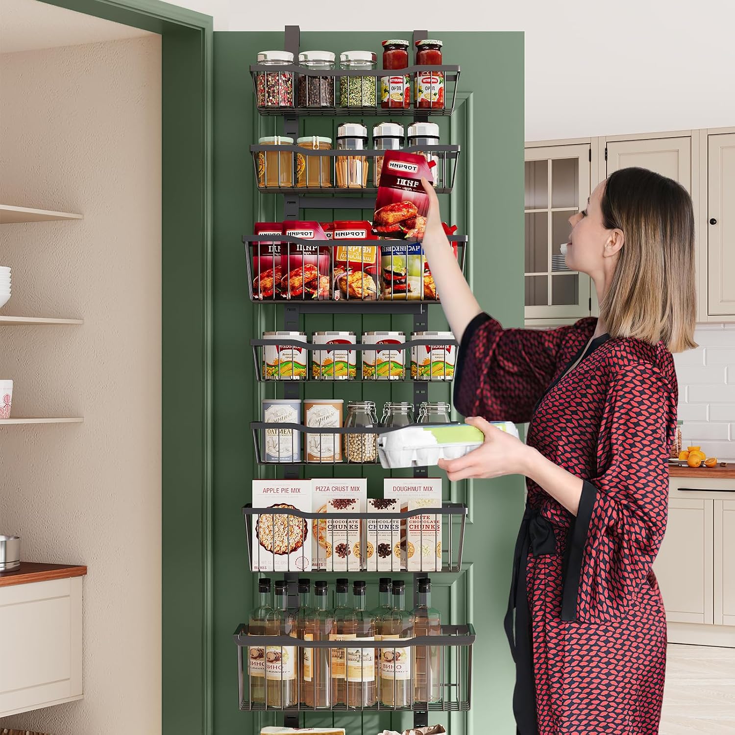 Thumbnail 6 de Eastherry 8-Tier Over The Door Pantry Organizer — Adjustable Metal Door Storage for Spices, Jars, and More