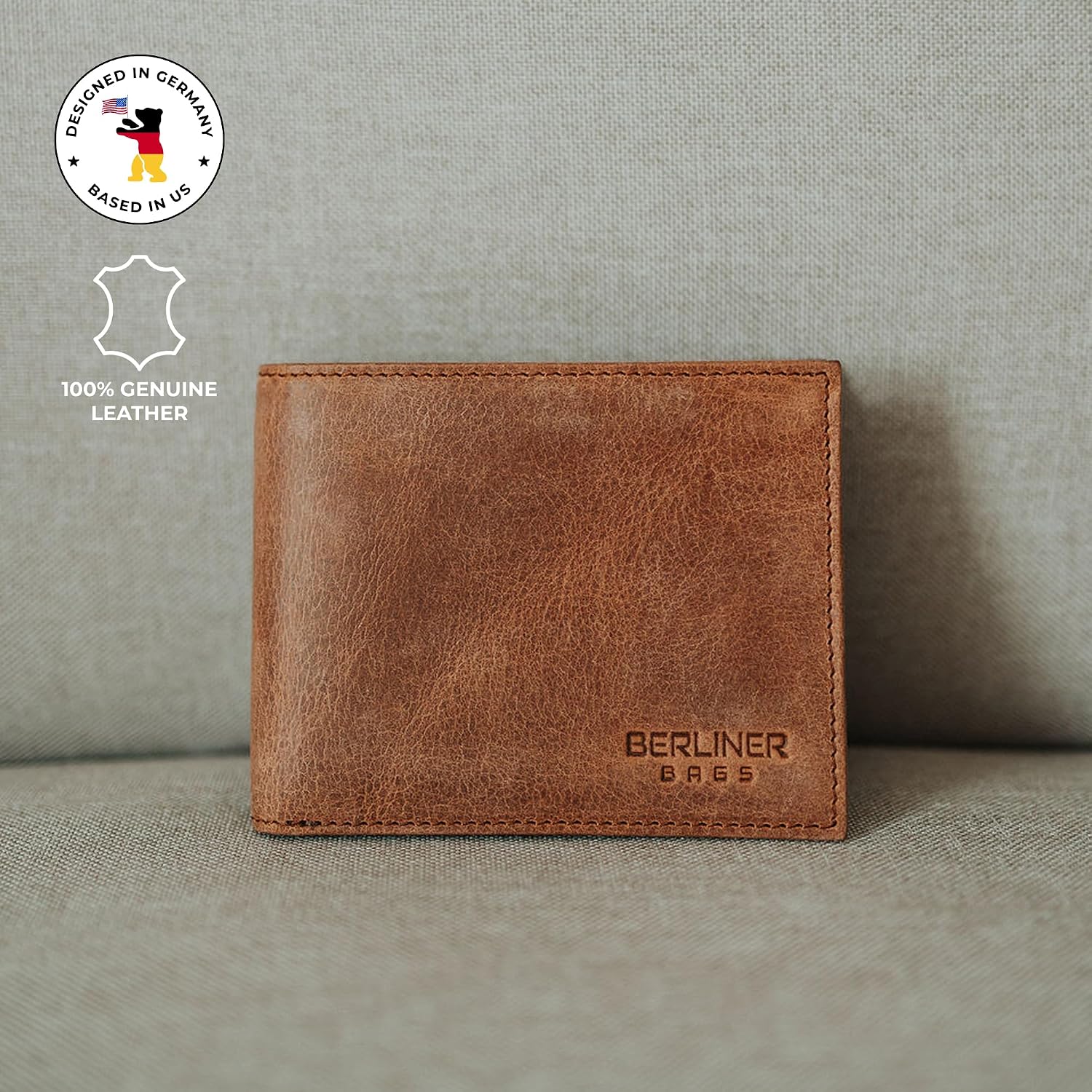 Detalle de Berliner Bags Peter Portefeuille Homme en Cuir Véritable – 8 Emplacements, 2 Fenêtres ID et Coffret Cadeau