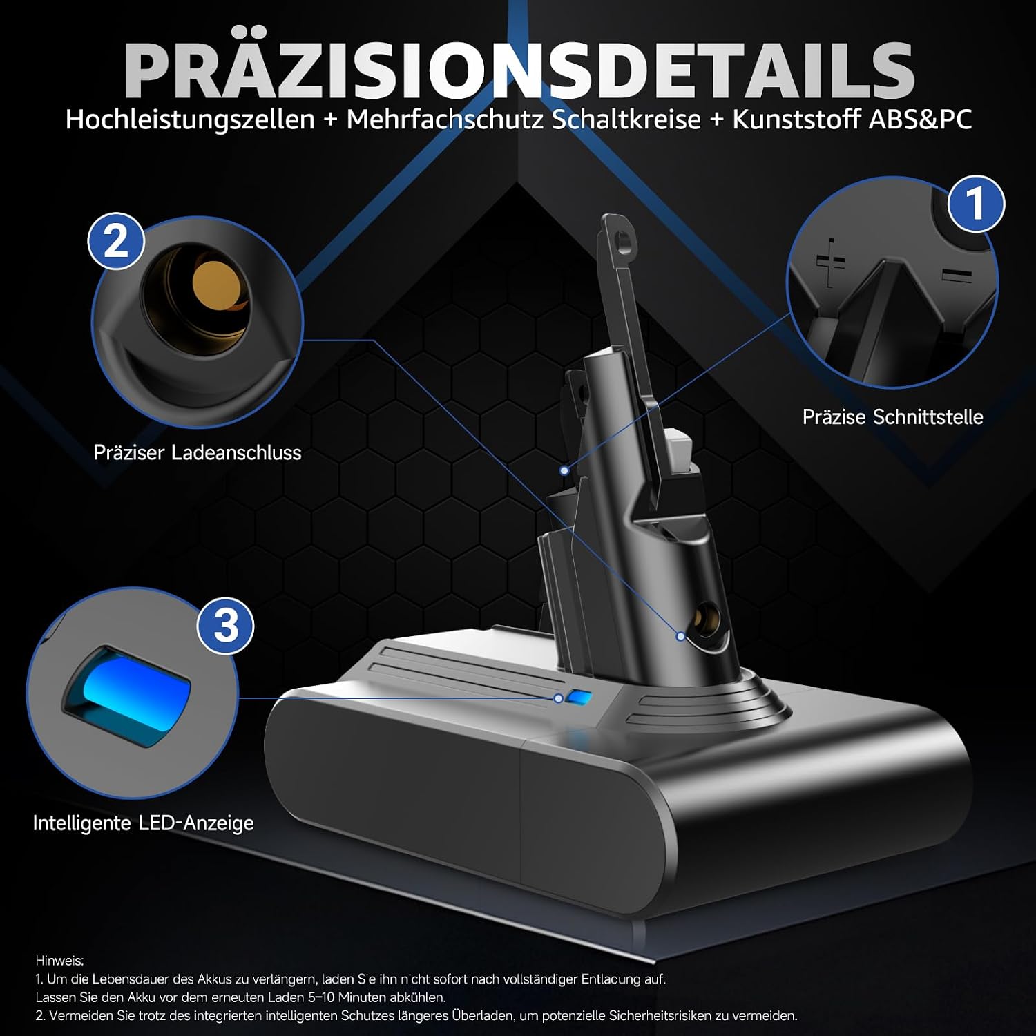 Detalle de EGR Upgraded V7 Akku für Dyson V7 (SV11) – Ersatzakku mit 4 Filtern und Schrauben