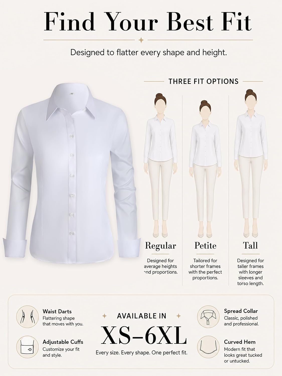 Thumbnail 4 de BBIBBI Women's Stretch Button-Down Work Shirt, XS–6XL, Regular, Petite & Tall