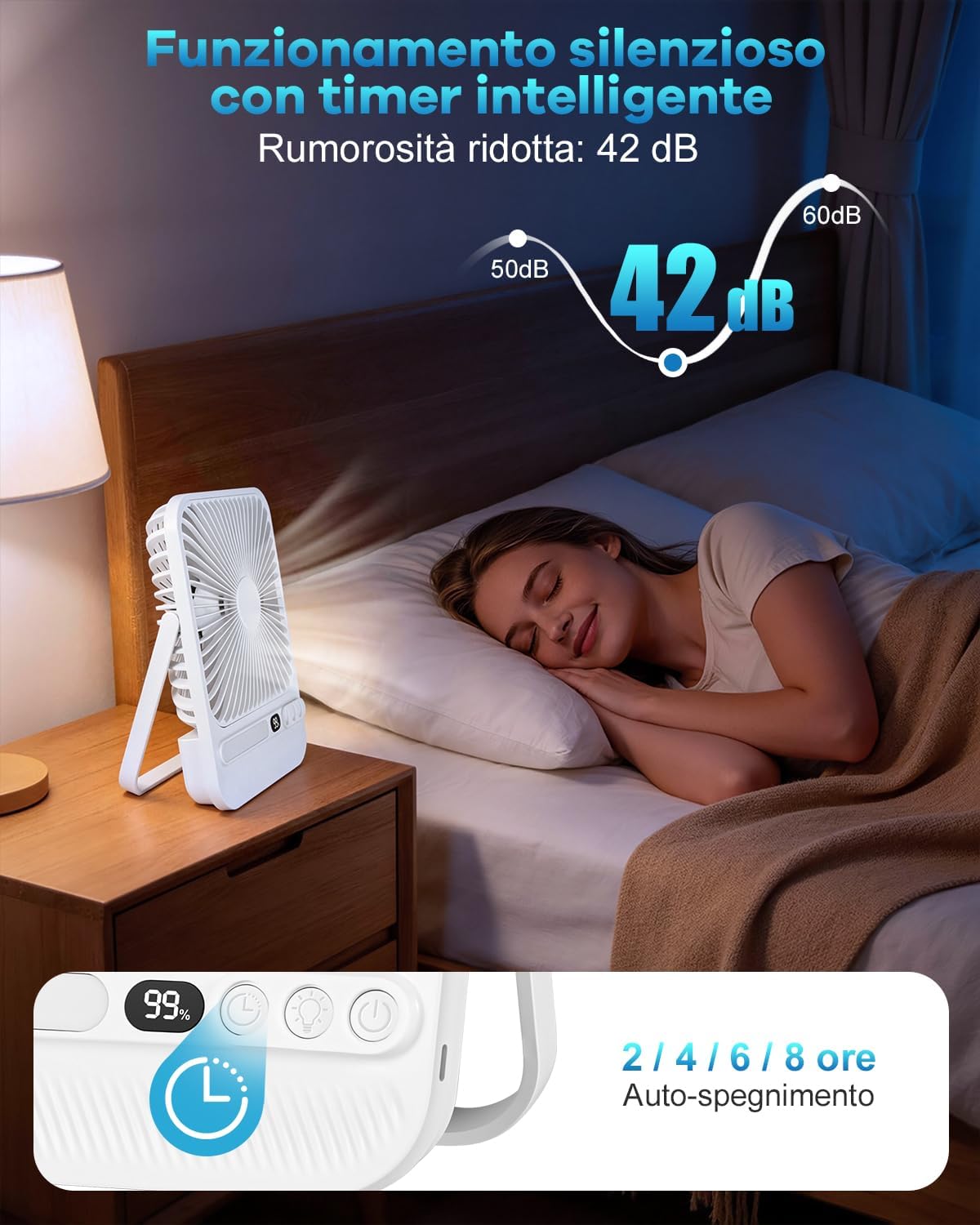 Thumbnail 5 de Ventilatore portatile 7 pollici con luce: autonomia fino a 28 ore, ultrasottile e regolabile