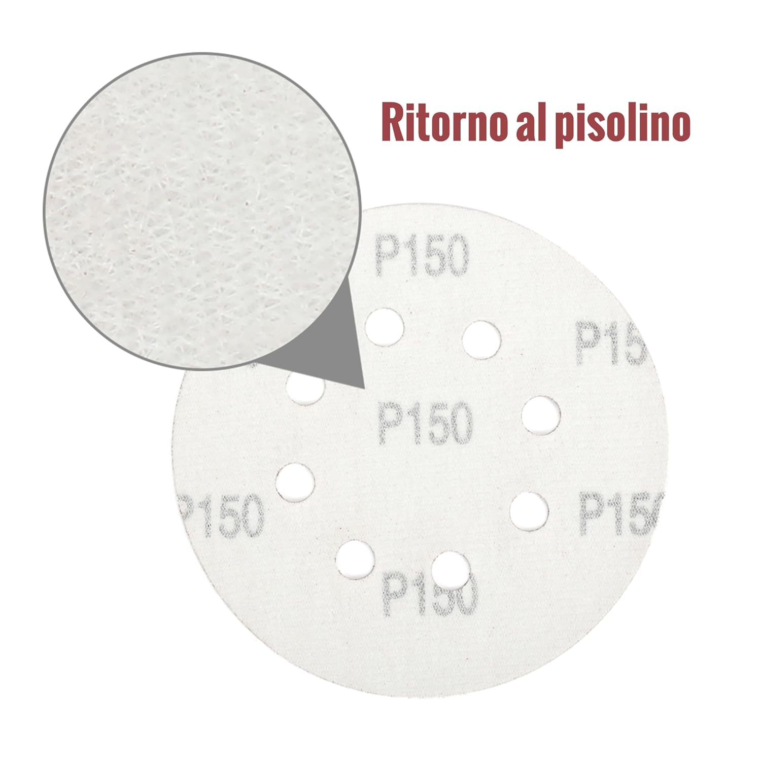 Detalle de WORKPRO set da 150 dischi abrasivi 125 mm con 8 fori e grane miste (60–600)