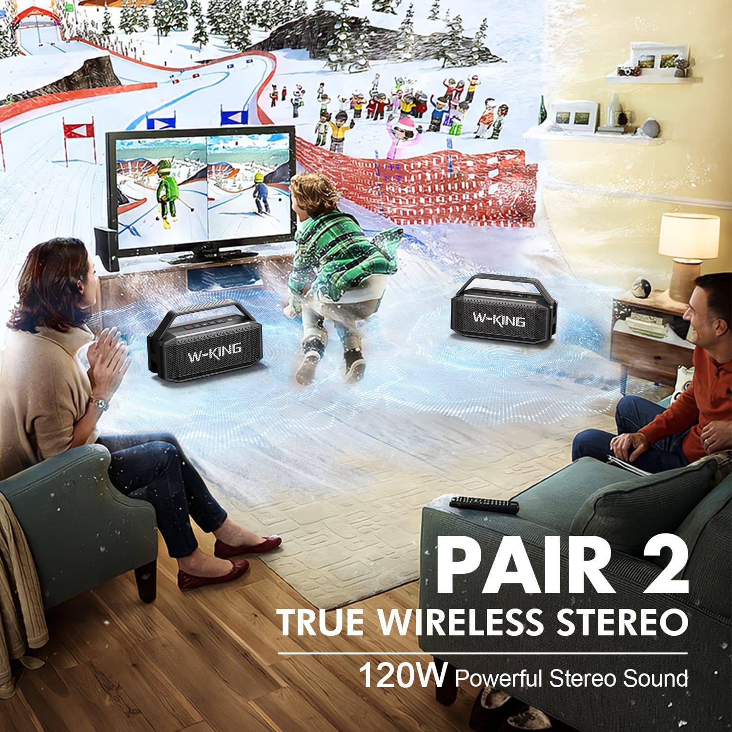 Thumbnail 4 de W-KING Loud Bluetooth Speaker (100W Max) with IPX6, 60W Deep Bass Radiator, Dual Subwoofers, Bluetooth 5.0, TF & AUX